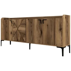 Madie > Dmora Credenza 2 Ripiani Apertura Battente 180x35x78h cm, 4 Ante - Elini Marrone Noce