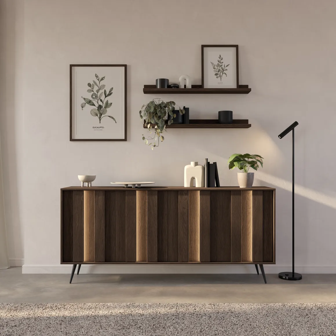 Credenza Marrone Noce 4 Ripiani Apertura Battente 183x40x83h cm, 4 Ante - Haga