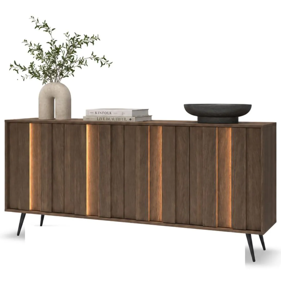 Credenza Marrone Noce 4 Ripiani Apertura Battente 183x40x83h cm, 4 Ante - Haga