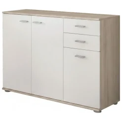 Madie|Credenze > Dmora Credenza Marrone Olmo Bianco 2 Cassetti un Ripiano 103x34x74h cm, Apertura Battente - Meldola Bianco, Marrone Olmo