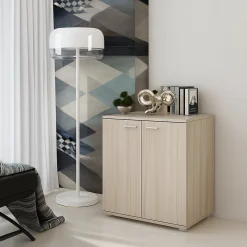 Madie|Credenze > Dmora Credenza un Ripiano Apertura Battente 68x34x74h cm, 2 Ante - Osteno Marrone Olmo