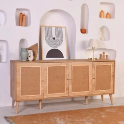 Credenza Marrone Rovere Apertura Battente 4 Ante 180x41x81h cm, Chiusura Battente - Mascali