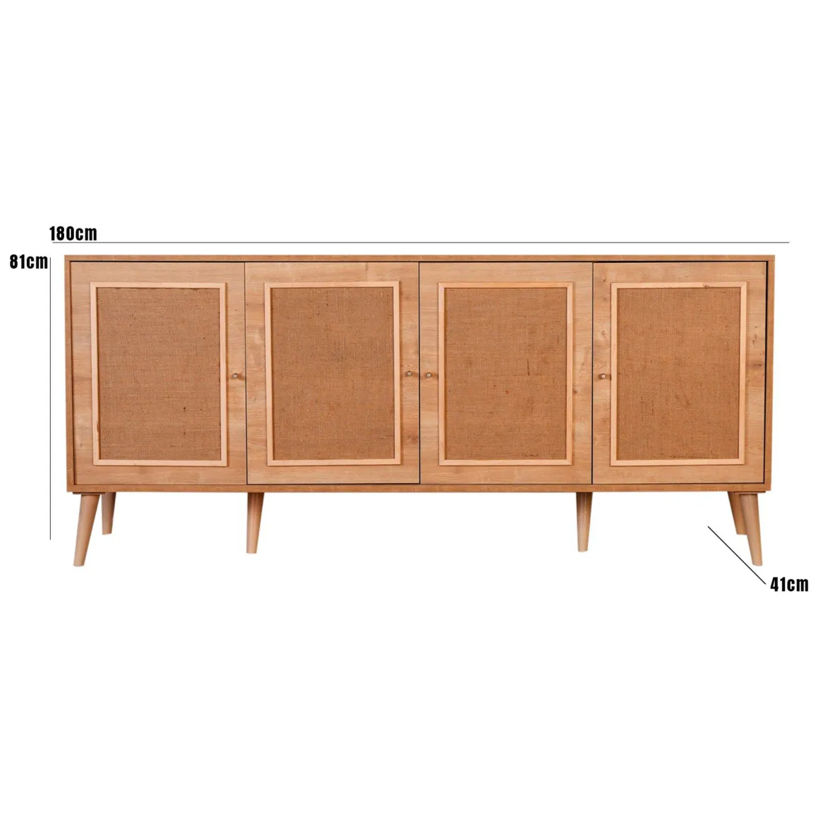 Credenza Marrone Rovere Apertura Battente 4 Ante 180x41x81h cm, Chiusura Battente - Mascali