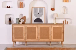 Credenza Marrone Rovere Apertura Battente 4 Ante 180x41x81h cm, Chiusura Battente - Mascali