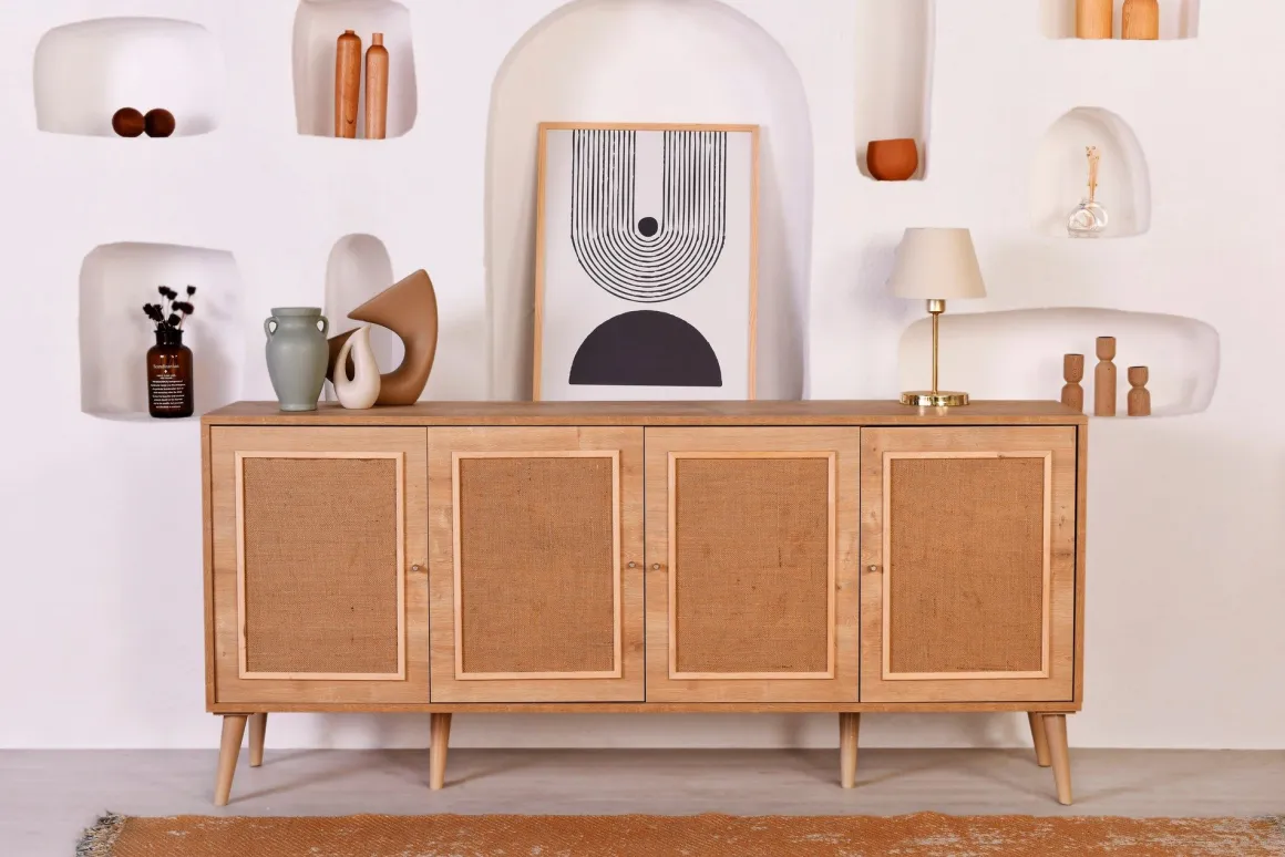 Credenza Marrone Rovere Apertura Battente 4 Ante 180x41x81h cm, Chiusura Battente - Mascali