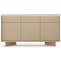 Credenza Marrone Rovere Beige 3 Cassetti 3 Ripiani 154x40x84h cm, Apertura Battente, Scorrevole - Hatareta