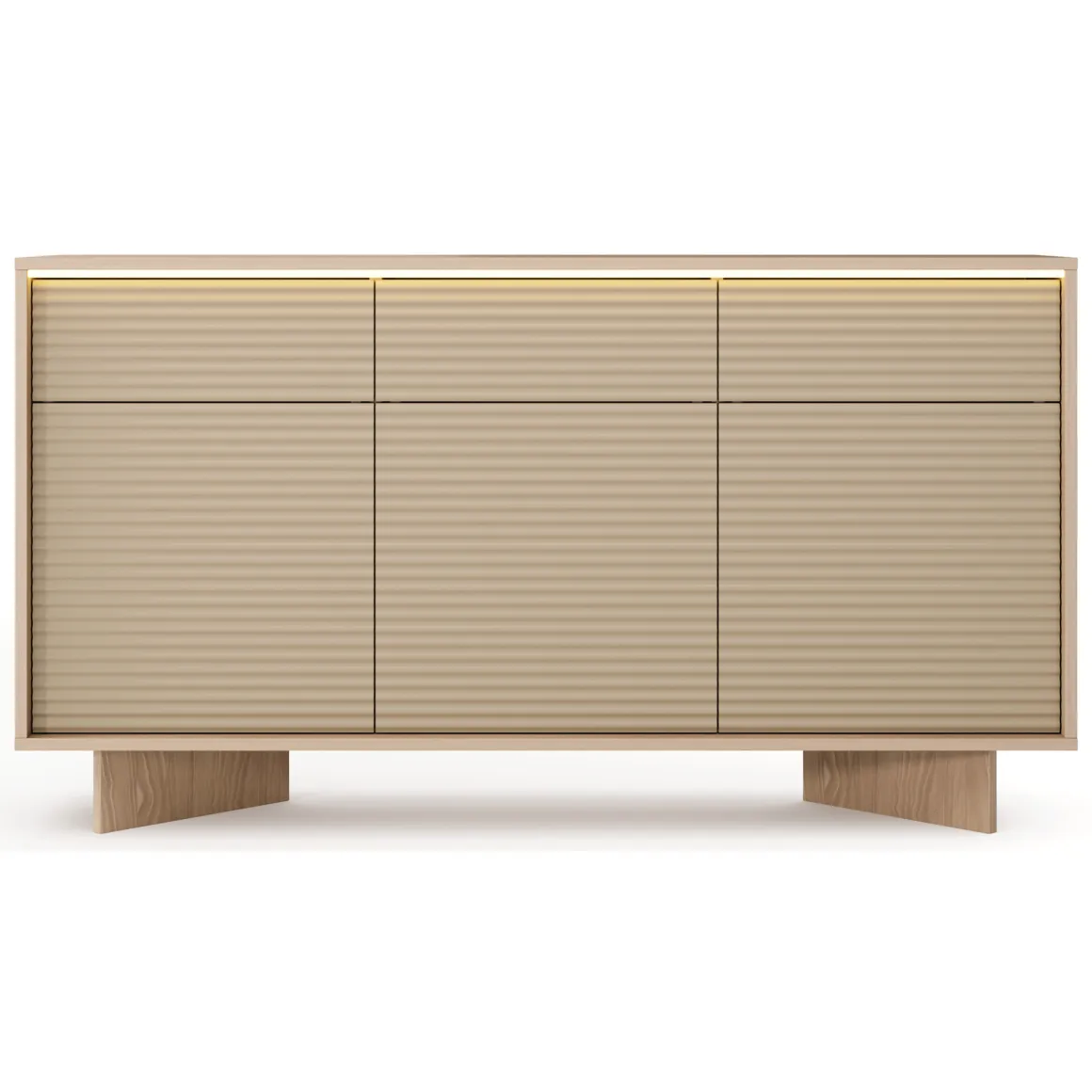 Credenza Marrone Rovere Beige 3 Cassetti 3 Ripiani 154x40x84h cm, Apertura Battente, Scorrevole - Hatareta