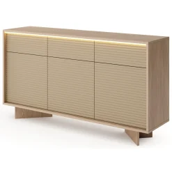 Credenza Marrone Rovere Beige 3 Cassetti 3 Ripiani 154x40x84h cm, Apertura Battente, Scorrevole - Hatareta