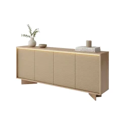 Madie|Credenze > Dmora Credenza Marrone Rovere Beige Marmo 3 Ripiani 4 Ante 180x40x81h cm, 6 Vani - Coste Beige Marmo, Marrone Rovere
