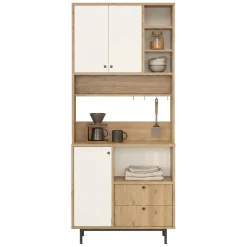 Credenza Marrone Rovere Bianco 2 Cassetti 8 Ripiani 88x36x205h cm, Apertura Battente, Scorrevole - Romallo