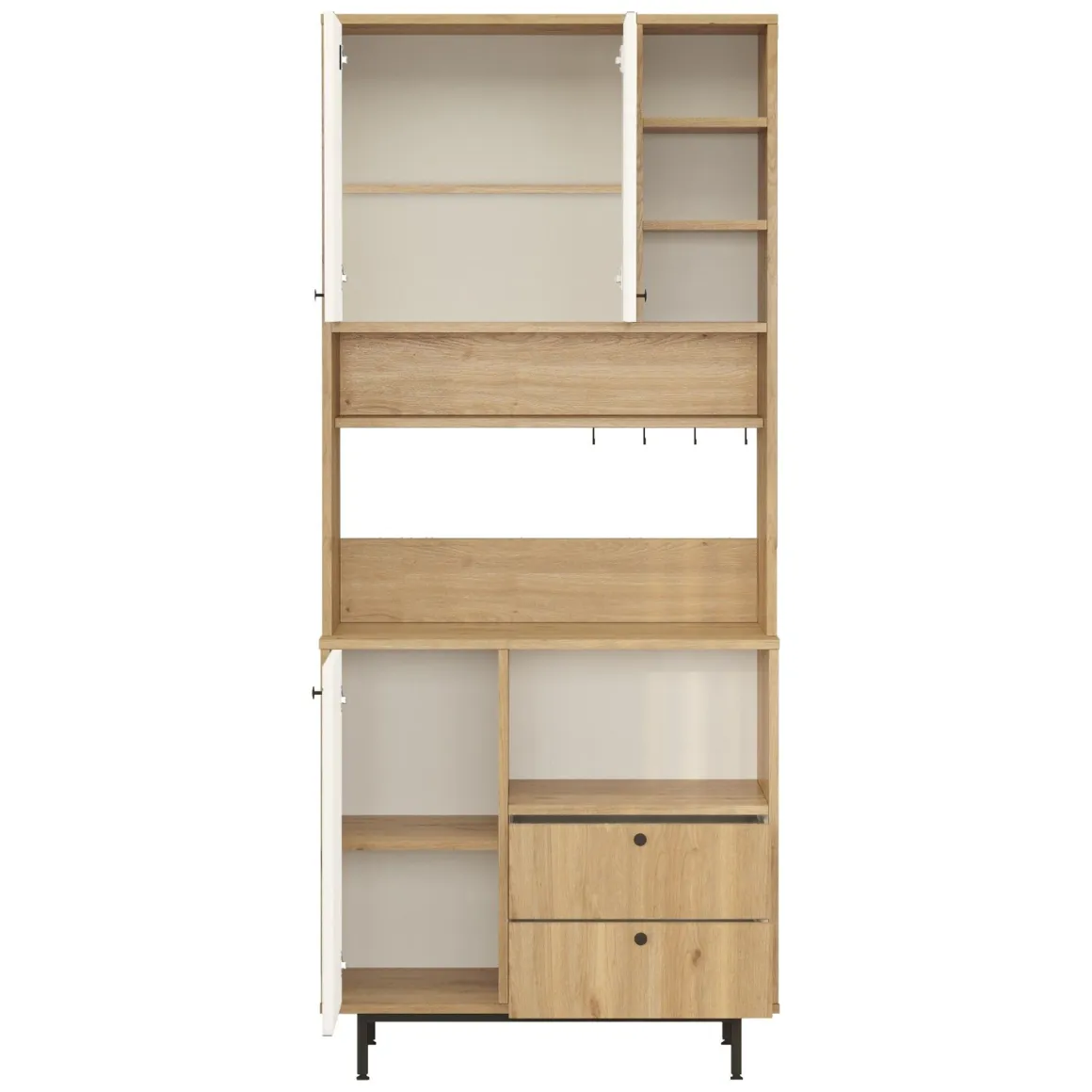 Credenza Marrone Rovere Bianco 2 Cassetti 8 Ripiani 88x36x205h cm, Apertura Battente, Scorrevole - Romallo