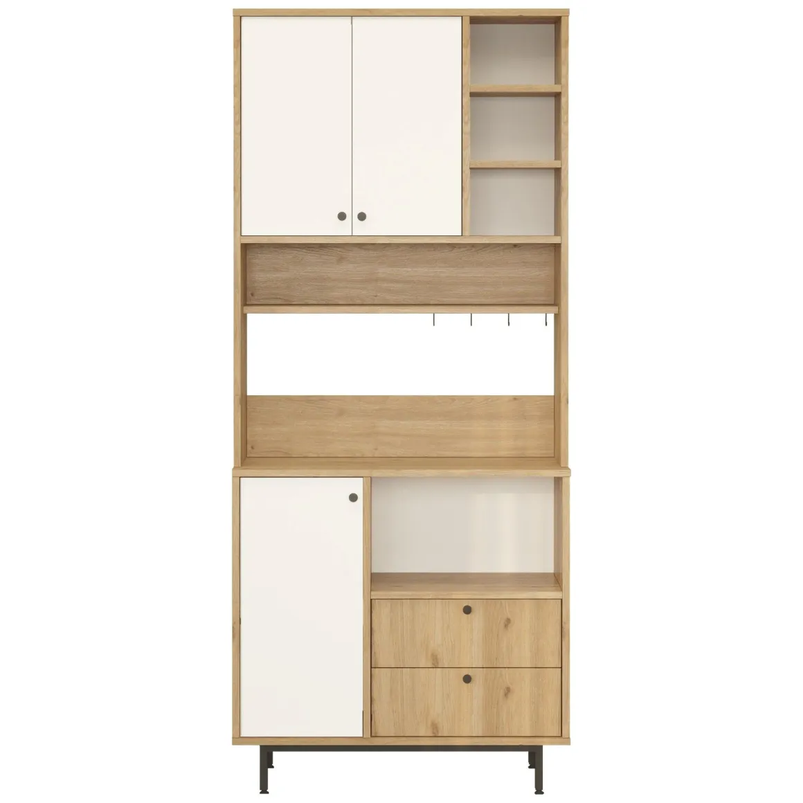Credenza Marrone Rovere Bianco 2 Cassetti 8 Ripiani 88x36x205h cm, Apertura Battente, Scorrevole - Romallo