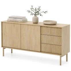 Credenza Marrone Rovere 3 Cassetti 2 Ripiani 154x40x80h cm, Apertura Battente, Scorrevole - Havazami