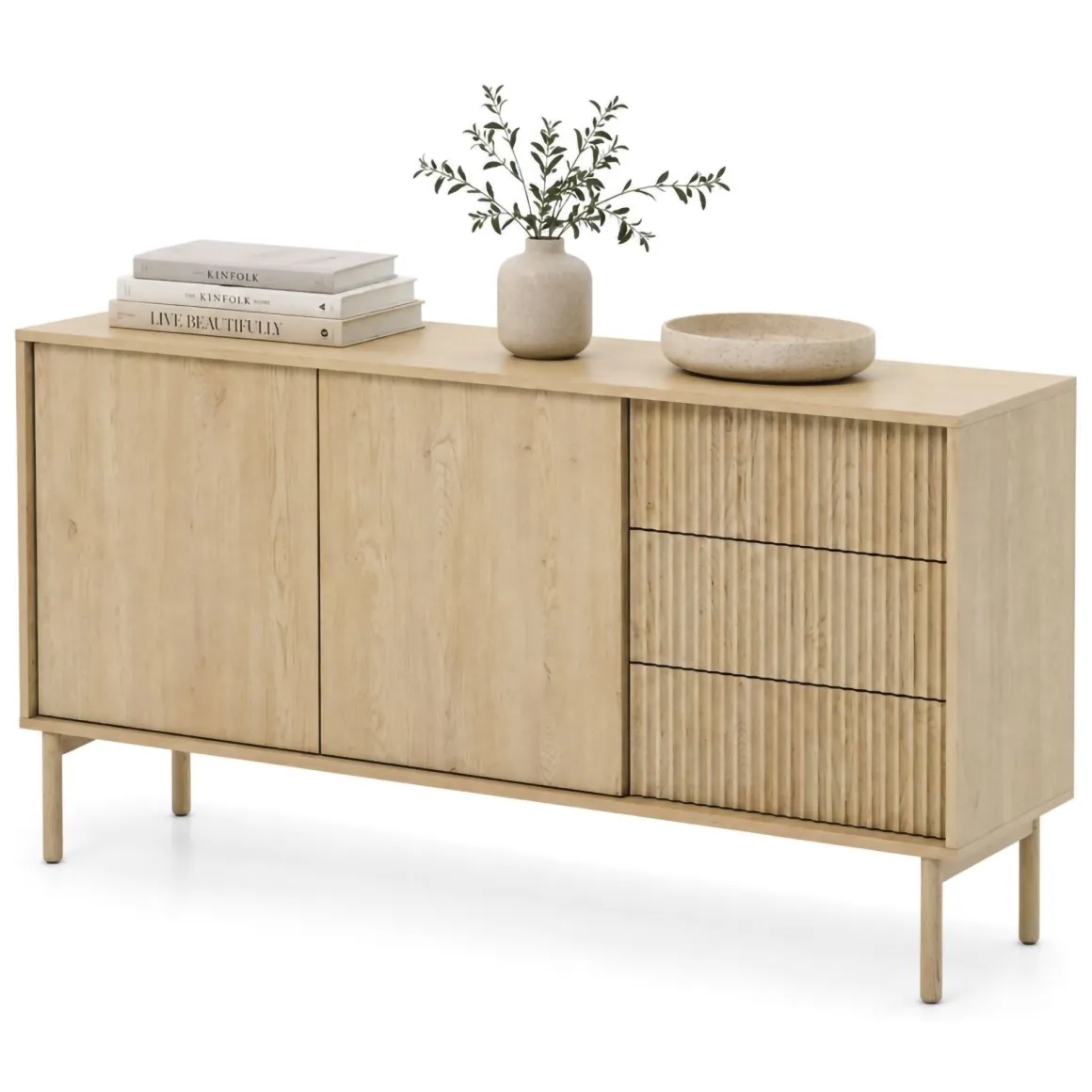 Credenze > Dmora Credenza 3 Cassetti 2 Ripiani 160x38x80h cm, Apertura Battente, Scorrevole - Hamonene Marrone Rovere
