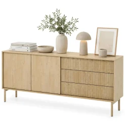 Credenza Marrone Rovere 3 Cassetti 2 Ripiani 187x40x80h cm, Apertura Battente, Scorrevole - Haza