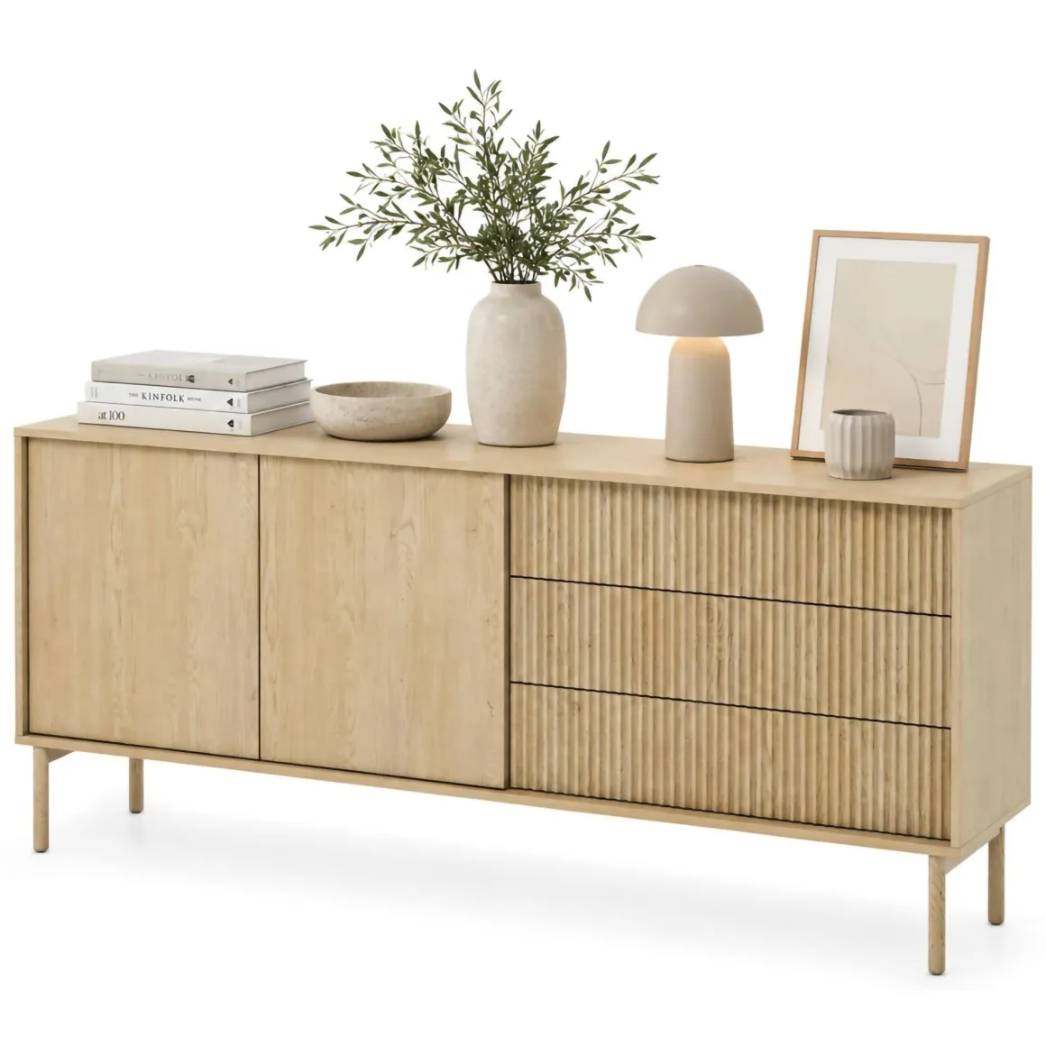 Credenze > Dmora Credenza 3 Cassetti 2 Ripiani 196x40x82h cm, Apertura Scorrevole - Hanira Marrone Rovere