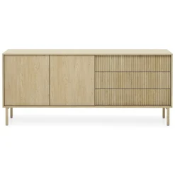 Credenze > Dmora Credenza 3 Cassetti 2 Ripiani 196x40x82h cm, Apertura Scorrevole - Hanira Marrone Rovere