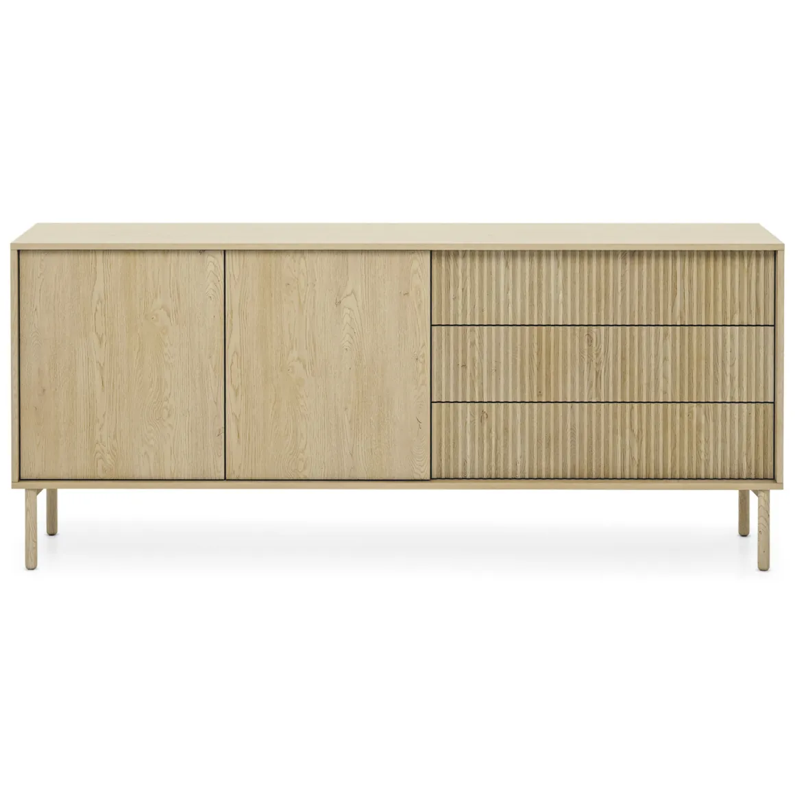 Credenze > Dmora Credenza 3 Cassetti 2 Ripiani 196x40x82h cm, Apertura Scorrevole - Hanira Marrone Rovere