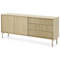 Credenze > Dmora Credenza 3 Cassetti 2 Ripiani 196x40x82h cm, Apertura Scorrevole - Hanira Marrone Rovere