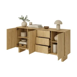 Credenza Marrone Rovere 3 Cassetti 3 Ripiani 183x38x83h cm, Apertura Battente - Hasilo