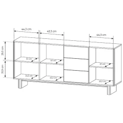 Credenze > Dmora Credenza 3 Cassetti 6 Ripiani 130x32x198h cm, 12 Vani - Presezzo Marrone Rovere