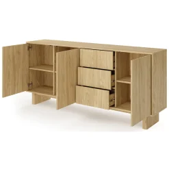 Credenze > Dmora Credenza 3 Cassetti 6 Ripiani 130x32x198h cm, 12 Vani - Presezzo Marrone Rovere