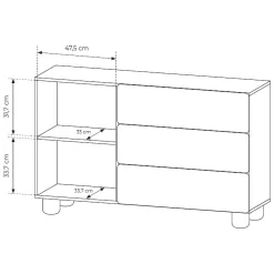 Credenza Marrone Rovere 3 Cassetti un Ripiano 130x38x80h cm, Apertura Battente, Scorrevole - Hanerito