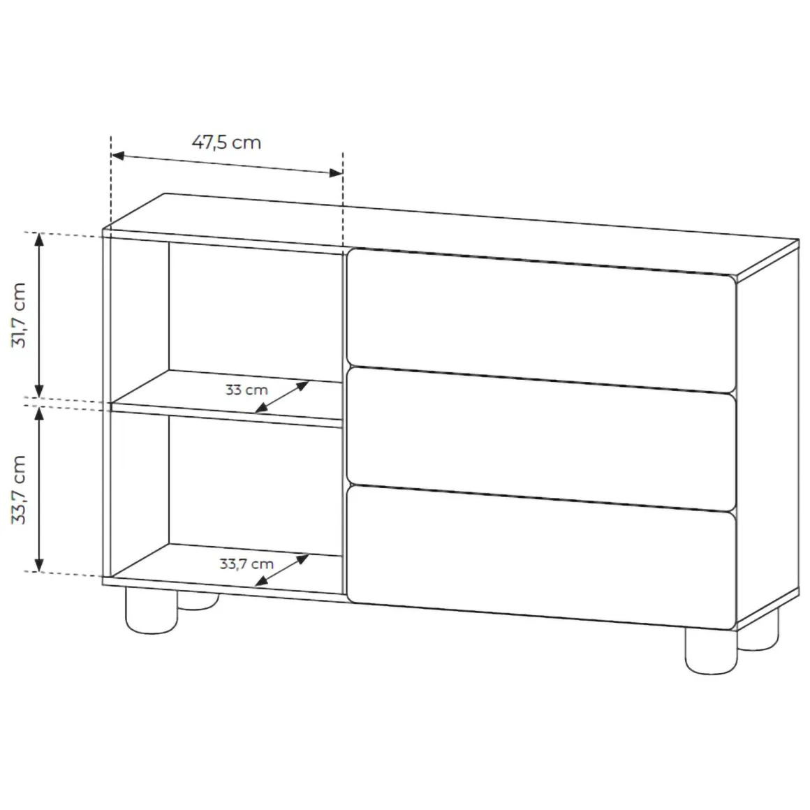 Credenza Marrone Rovere 3 Cassetti un Ripiano 130x38x80h cm, Apertura Battente, Scorrevole - Hanerito
