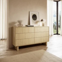 Credenza Marrone Rovere 6 Cassetti un Ripiano 154x38x83h cm, Apertura Scorrevole - Hasimi