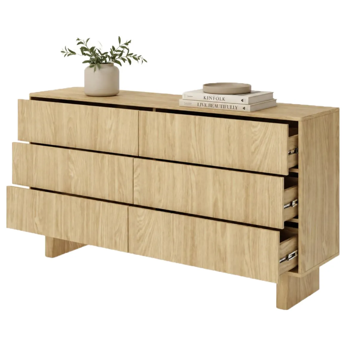 Credenza Marrone Rovere 6 Cassetti un Ripiano 154x38x83h cm, Apertura Scorrevole - Hasimi