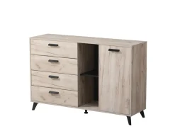 Credenza Marrone Rovere Grigio Nero 4 Cassetti 2 Ripiani 137.5x40x90.5h cm, Apertura Battente e Scorrevole - Issogne