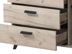 Credenza Marrone Rovere Grigio Nero 4 Cassetti 2 Ripiani 137.5x40x90.5h cm, Apertura Battente e Scorrevole - Issogne