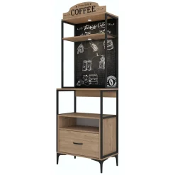 Madie|Credenze > Dmora Credenza Marrone Rovere Nero 2 Ripiani un Cassetto 70x40x207h cm, Apertura Scorrevole - Nemol Nero, Marrone Rovere