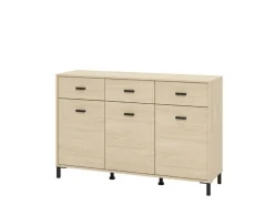 Credenze > Dmora Credenza Marrone Rovere Nero 4 Cassetti 2 Ripiani 140x42x87h cm, Apertura Battente, Scorrevole - Hamireso Nero, Marrone Rovere