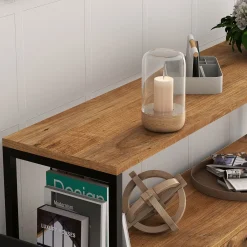 Madie|Credenze > Dmora Credenza Marrone Rovere Nero 4 Vani 3 Ante 120x30x75h cm, Apertura a Ribalta - Amiterno Nero, Marrone Rovere