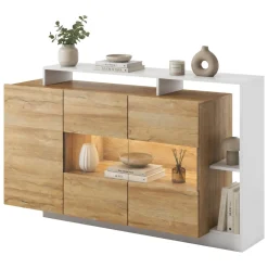 Madie|Credenze > Dmora Credenza Marrone Rovere Nero Antracite 5 Ripiani 2 Cassetti 88x36x161h cm, 3 Ante - Paratico Nero Antracite, Marrone Rovere