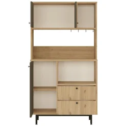 Madie|Credenze > Dmora Credenza Marrone Rovere Nero Antracite 5 Ripiani 2 Cassetti 88x36x161h cm, 3 Ante - Paratico Nero Antracite, Marrone Rovere