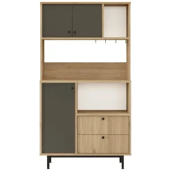 Madie|Credenze > Dmora Credenza Marrone Rovere Nero Antracite 5 Ripiani 2 Cassetti 88x36x161h cm, 3 Ante - Paratico Nero Antracite, Marrone Rovere