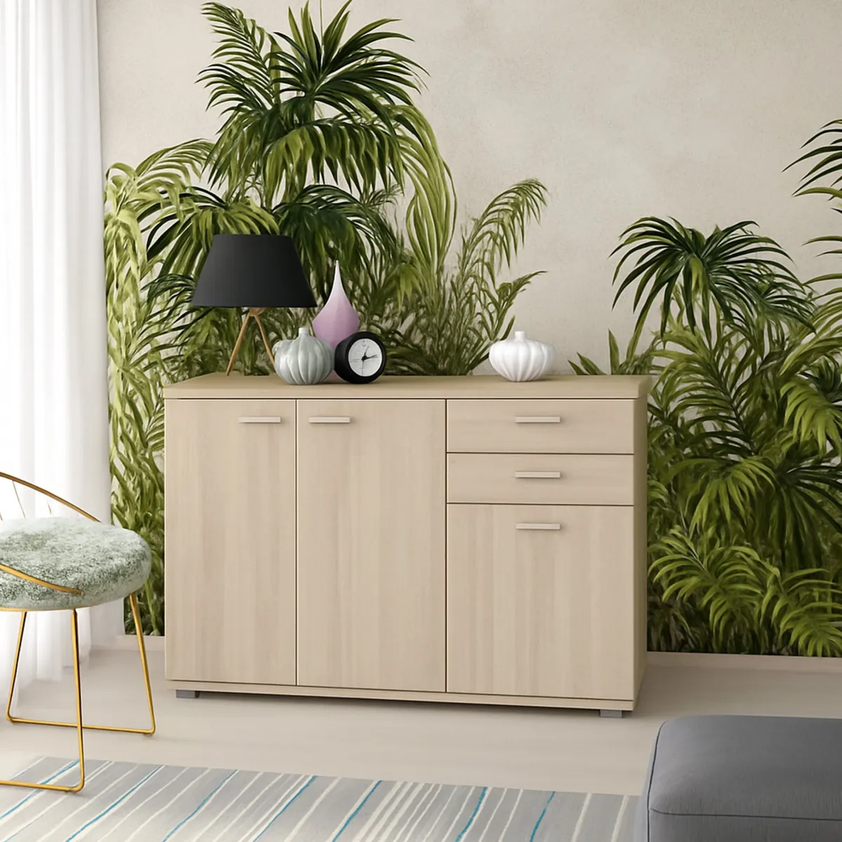Madie|Credenze > Dmora Credenza 2 Cassetti un Ripiano 103x34x74h cm, Apertura Battente - Meldola Marrone Rovere Nodi