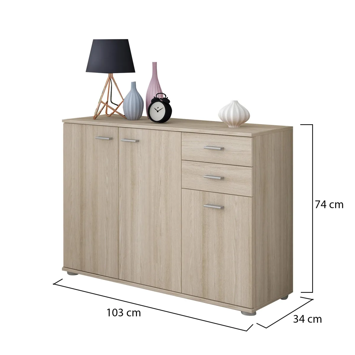 Madie|Credenze > Dmora Credenza 2 Cassetti un Ripiano 103x34x74h cm, Apertura Battente - Meldola Marrone Rovere Nodi