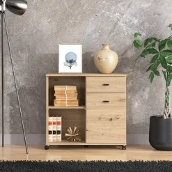 Credenza Marrone Rovere Nodi 2 Ripiani un Cassetto 77x35x72h cm, 3 Vani - Majuli