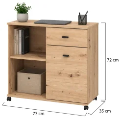 Madie|Credenze > Dmora Credenza 3 Cassetti 2 Ripiani 167x41x77h cm, Apertura Battente - Faggiano Marrone Rovere Nodi