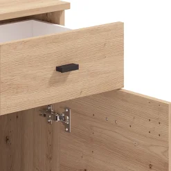 Madie|Credenze > Dmora Credenza 3 Cassetti 2 Ripiani 167x41x77h cm, Apertura Battente - Faggiano Marrone Rovere Nodi