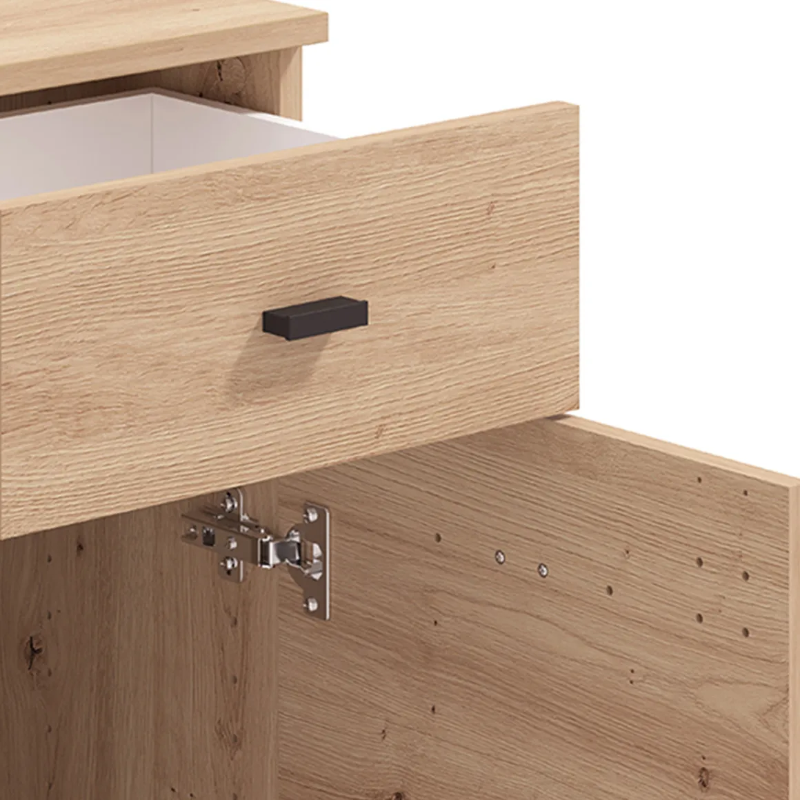 Madie|Credenze > Dmora Credenza 3 Cassetti 2 Ripiani 167x41x77h cm, Apertura Battente - Faggiano Marrone Rovere Nodi