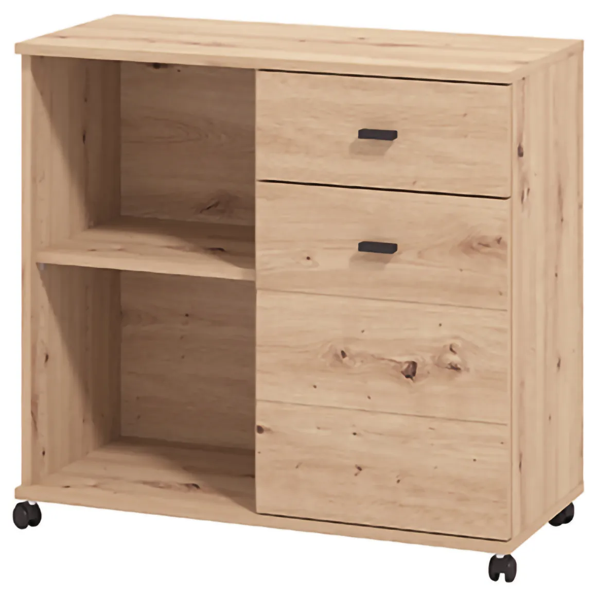 Credenza Marrone Rovere Nodi 2 Ripiani un Cassetto 77x35x72h cm, 3 Vani - Majuli