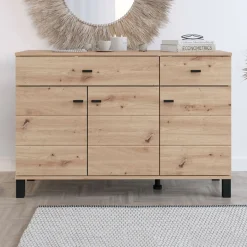 Credenza Marrone Rovere Nodi 3 Ripiani 2 Cassetti 116x35x78h cm, 4 Vani - Jerico