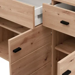 Credenza Marrone Rovere Nodi 3 Ripiani 2 Cassetti 116x35x78h cm, 4 Vani - Jerico
