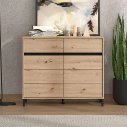 Credenza Marrone Rovere Nodi Nero 2 Cassetti 2 Ripiani 106x40x90h cm, Apertura Battente, Scorrevole - Giarree