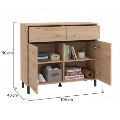 Credenza Marrone Rovere Nodi Nero 2 Cassetti 2 Ripiani 106x40x90h cm, Apertura Battente, Scorrevole - Giarree