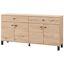 Credenza Marrone Rovere Nodi Nero 2 Cassetti 3 Ripiani 154x35x78h cm, Apertura Battente, Scorrevole - Barich